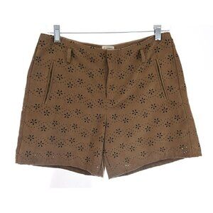 Cremieux Sz 4 Daniel Brown Faux Leather Suede Perforated Floral Shorts Women s
